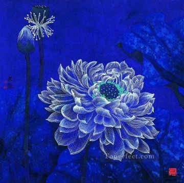blue flowers traditional Chinese Oil Paintings